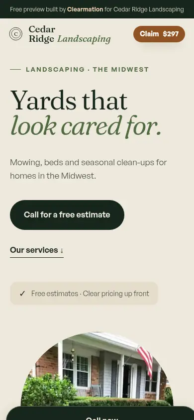 Mobile view of the Cedar Ridge Landscaping sample site