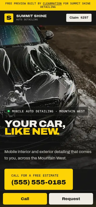 Mobile view of the Summit Shine Detailing sample site