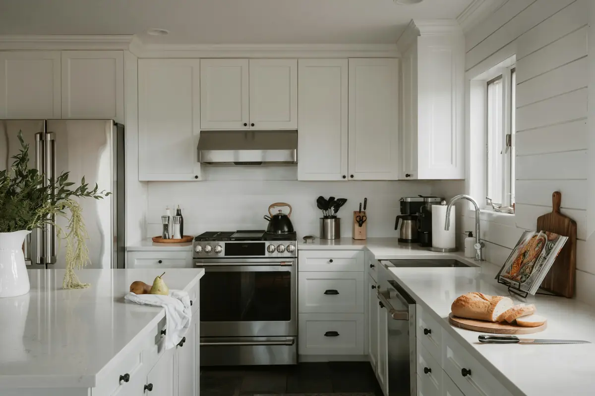 Bright kitchen with white cabinets