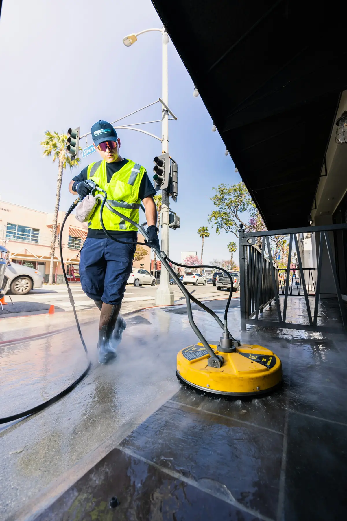Surface cleaner on wet pavement