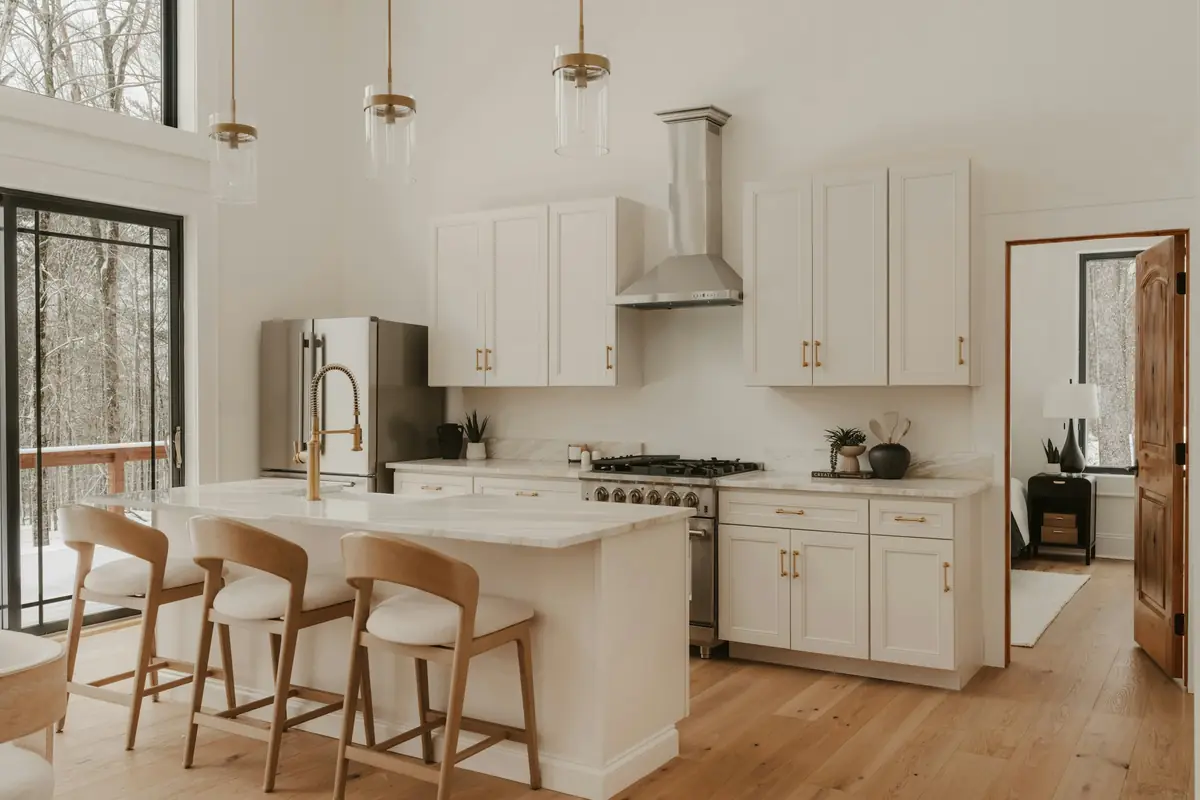 Bright white kitchen with an island